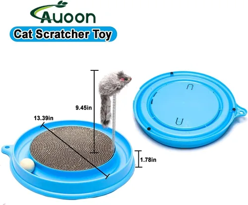 Vista 2 de AUOON Juguete Rascador para Gatos - Almohadilla Rascadora para Gatos con Pista de Pelota de Juguete para Gatos y Juguete de Ratón de Peluche