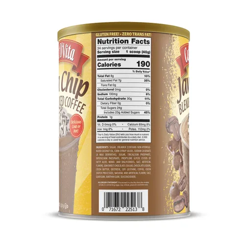 Vista 2 de Caffe D'Vita Java Chip Latte Mezcla de café helado, sin gluten, lata de 3 libras Java Chip Frappe, Blended Iced Coffee Mix, Gluten Free, Low Fat