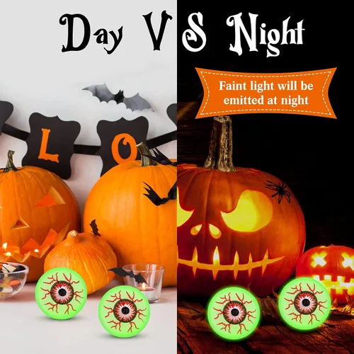 Vista 3 de Chalyna 100 globos oculares brillantes de Halloween de 1.1 pulgadas, bolas rebotantes que brillan en la oscuridad, juguetes luminosos de miedo