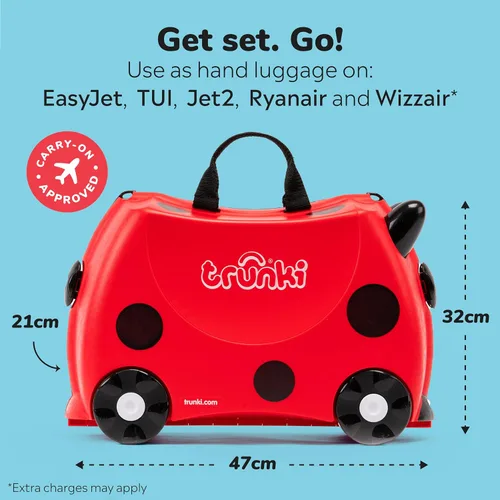 Vista 2 de Trunki Original Maleta para Niños con Ruedas para Montar y Equipaje de Mano Harley (rojo)