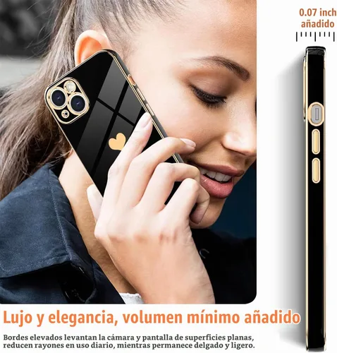 Vista 6 de Teageo Funda para iPhone 13 mini para mujeres y niñas, diseño de corazón de Negro