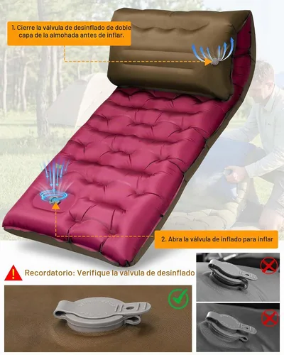 Vista 2 de Colchoneta de dormir para campamento, de 5.9 pulgadas de grosor, con almohada integrada y bomba de pie, almohadilla de dormir autoinflable