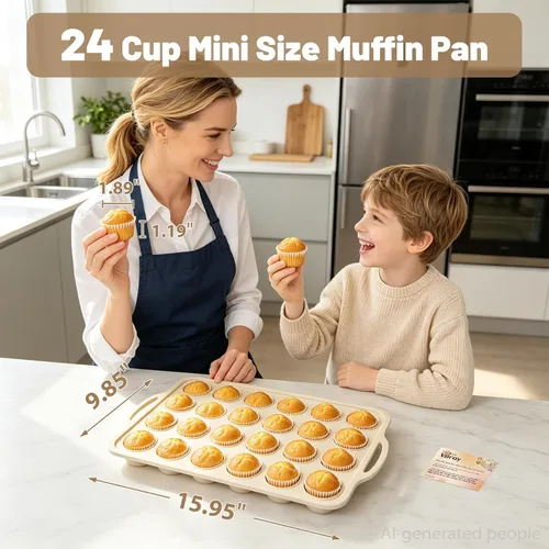 Vista 2 de Beige Mini Silicone Muffin Molds: 2 Pack 24 Small Cupcake Mold for Baking
