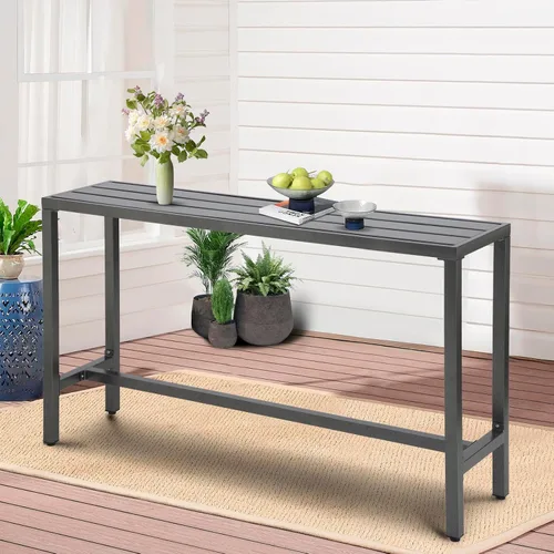 Vista 10 de Mesa de bar al aire libre, mesas de barra de altura de mostrador de patio, mesa de bar rectangular de 47 pulgadas para patio, jardín, balcón, junto