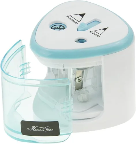 Vista 4 de Sacapuntas eléctrico a pilas, sacapuntas de lápices azules, cortador automático de lápices para niños, adultos, artistas, oficina, sacapuntas