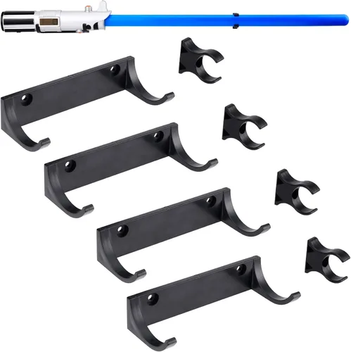Vista 8 de Soporte de pared para sable de luz horizontal, soporte de gancho para sable de luz, compatible con cualquier sable de luz, color negro, paquete de 1