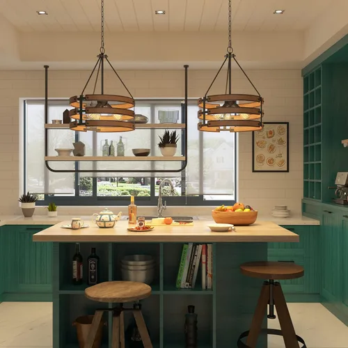 Vista 7 de Inlight IN-0335-3-WD - Colgante de 3 luces de diseño rústico e industrial de 18 pulgadas para isla de cocina, acabado de madera envejecida negra