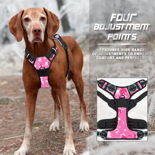 Vista 38 de BARKBAY - Arnés para perro sin tirones con clip frontal, material resistente y reflectante, asa de fácil control para pasear perros grandes