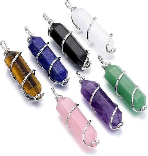 Vista 5 de Top Plaza Collar con colgante de piedra de cristal curativo para mujeres y hombres, collares de piedras preciosas naturales envueltos en alambre