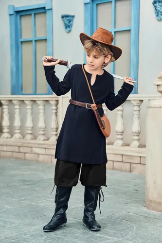 Vista 5 de Pantalones de tobillo medievales para niños, disfraz de pirata renacentista, disfraz de pirata y banda cónica gótica mercenaria