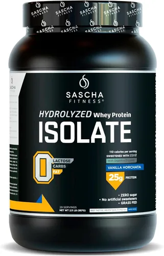 Vista 12 de Sascha Fitness Proteína hidrolizada de suero aislada, 100% alimentada con pasto (2.11 libras) (Sabor caramelo)