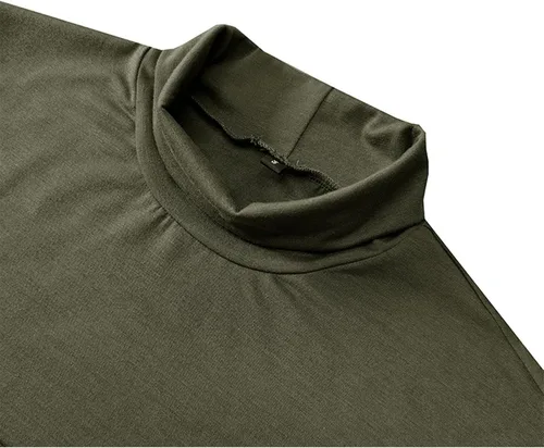 Vista 6 de Camiseta de cuello alto falso para hombre, de manga larga, diseño básico, elástica, ligera