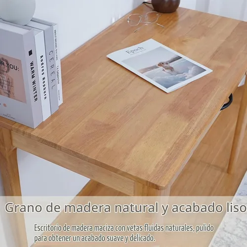 Vista 8 de Escritorio de madera maciza con cajones, escritorio de computadora de madera para oficina en casa, escritorio de estudio de juegos para espacios