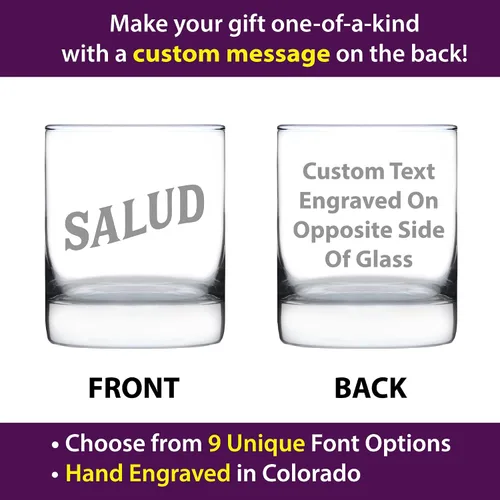 Vista 2 de Custom Salud – Spanish Cheers – Vaso de whisky personalizado – Divertidos regalos temáticos españoles o decoración de fiesta para mujeres y hombres