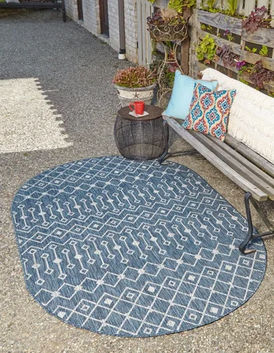 Vista 61 de Unique Loom Outdoor Trellis Collection - Alfombra de área con diseño de enrejado tribal (2 pies 2 pulgadas x 3 pies 1 pulgada, ovalada, azul/marfil)