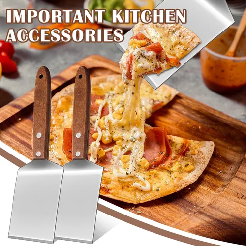 Vista 7 de 4 espátulas pequeñas para galletas de brownie, espátula de metal de acero inoxidable con mango de madera para postres, cortar y servir postres