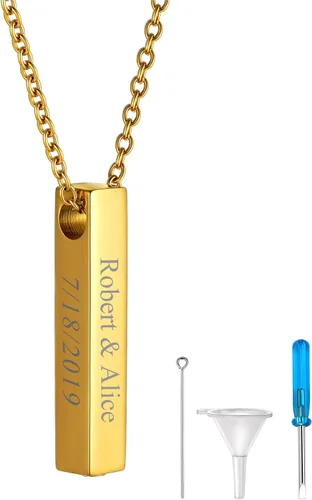 Vista 164 de FindChic Collares personalizados con urna para cenizas, barra vertical, gato, luna, reloj de arena, garra de perro, acero inoxidable, chapado en oro