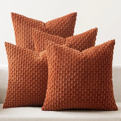 Vista 8 de MIULEE - Juego de 4 fundas de almohada suaves para sofá, decorativas, estilo bohemio, con rayas, fundas de almohada de corduroy, decoración rústica