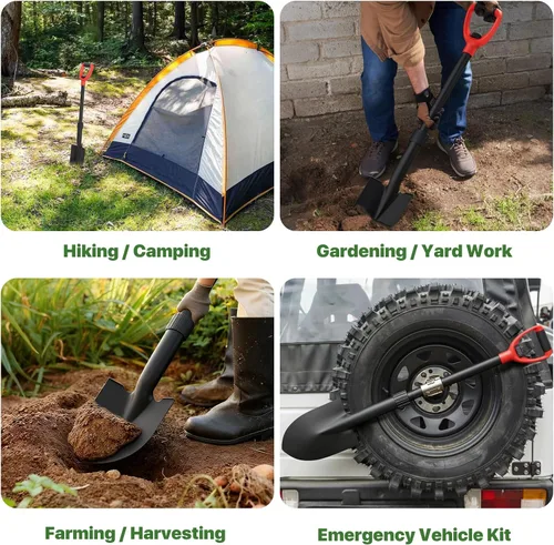 Vista 13 de Pala, palas para excavar, pala de jardín de 33 pulgadas resistente con agarre ergonómico en D, pala pequeña para camping, bordes, todoterreno, mini
