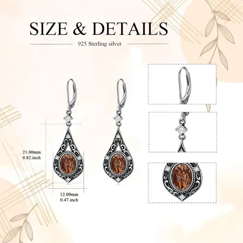 Vista 5 de MRENITE Aretes colgantes de cristal natural victoriano vintage de inspiración antigua para mujer, aretes de piedra curativa ovalada natural