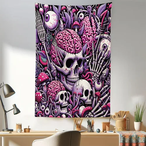 Vista 67 de Ambesonne Tapiz de hongos, atmósfera psicodélica, escena astral estrellada con motivos orientales trippy, decoración de tela para colgar en la pared