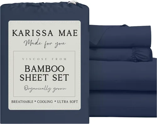 Vista 40 de KARISSA MAE Juego de sábanas de viscosa de bambú de lujo, 100% certificado FSC, refrescante, lujosamente suave, bolsillos profundos de 18 pulgadas