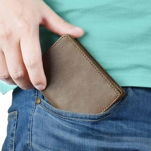 Vista 7 de XEYOU Funda para tarjetas de crédito para mujer, tarjetero con bolsillo frontal para mujer, Cartera plegable para tarjetas marrón oscuro, Moderno