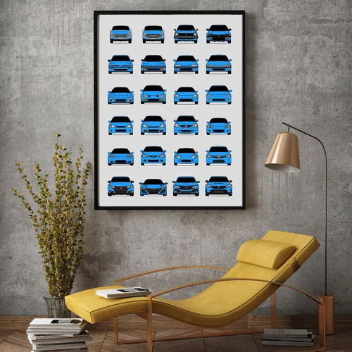 Vista 5 de Custom Car Posters Póster hecho a mano compatible con Honda Evolution Print Wall Art Décor Best Honda Generations - Azul brillante, impresión