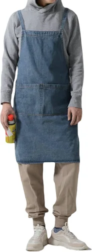Vista 20 de Jeelow Delantal de cocina de algodón o sarga de algodón para hombres y mujeres, ajustable con bolsillos ajustables