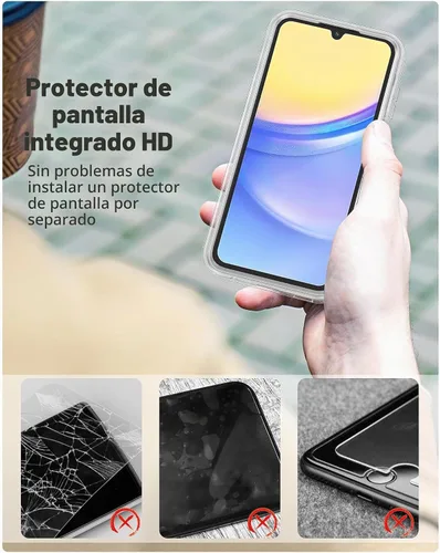 Vista 5 de FNTCASE - Funda para teléfono Samsung Galaxy A15 5G, protector de pantalla integrado Cristal transparente