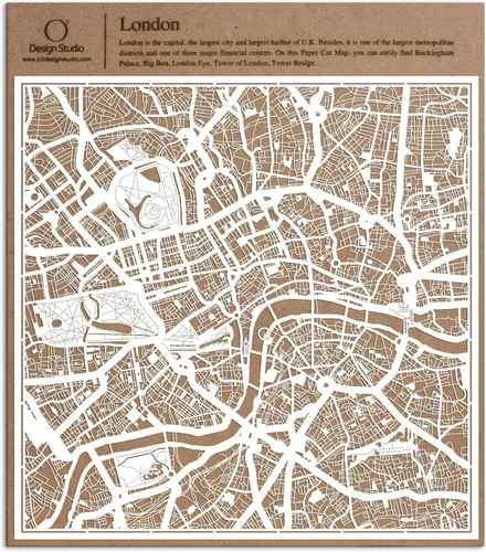 Vista 62 de O3 Design Studio Aberdeen - Mapa de papel cortado en papel blanco de 12 x 12 pulgadas