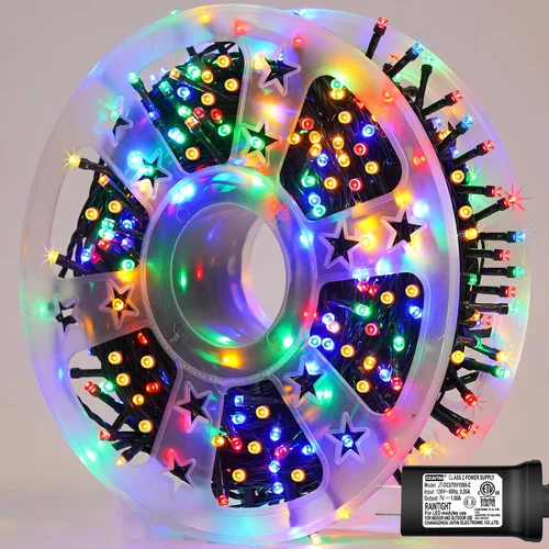Vista 15 de YEGUO 500 luces LED de Navidad rosas de 165 pies, impermeables, para exteriores, cadena de luces de alambre verde para interiores, 8 modos de luces