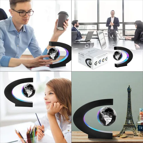 Vista 5 de Gresus - Globo terráqueo magnético flotante con levitación, base en forma de C con luces LED, gran regalo para padres, estudiantes, profesores