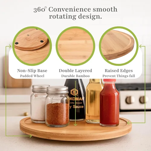 Vista 5 de Prosumer's Choice Bamboo Lazy Susan - Organizador giratorio de 10 x 10 pulgadas, estante giratorio para condimentos y especias, organizador