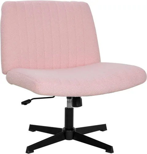 Vista 9 de Silla cruzada sin brazos, silla de oficina con patas cruzadas, cómoda silla de tocador con respaldo, silla de escritorio giratoria ancha ajustable
