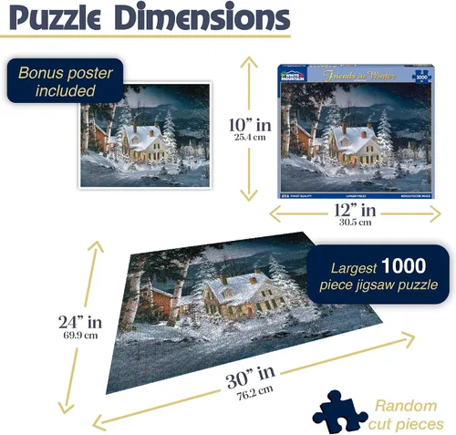 Vista 3 de White Mountain Rompecabezas de 1000 piezas para vacaciones de invierno y Navidad con piezas grandes, regalo para adultos y familia de 24 x 30