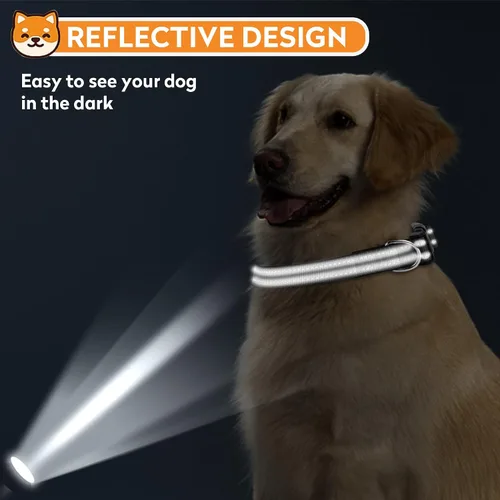 Vista 6 de Collar reflectante para perro, ajustable de neopreno suave acolchado de nailon para mascotas con hebilla para cachorros y perros pequeños, gatos