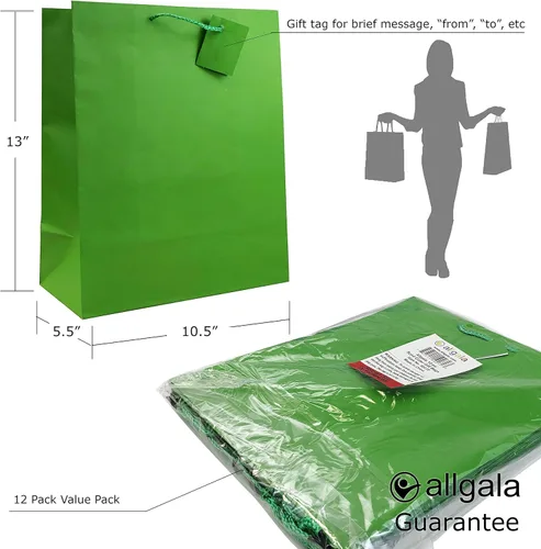 Vista 2 de allgala Bolsas de regalo, paquete de 12 bolsas de regalo grandes de 13 x 10 x 5.5 pulgadas con asas para cumpleaños, bodas, suministros de fiesta