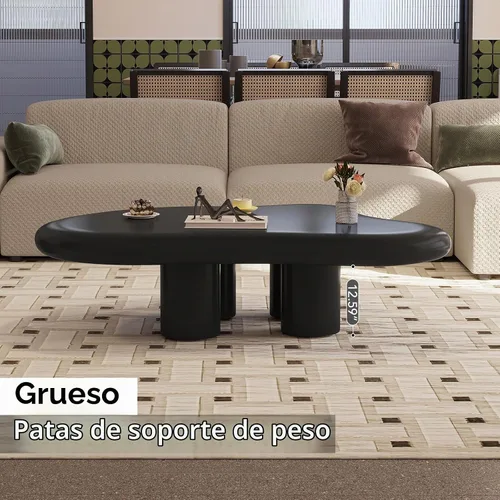 Vista 5 de Mesa de Café Nube Negra de 35.82", Mesa de Café Moderna de Borde Redondo con 4 Patas de Soporte Resistentes y Tablero de 2.67" de Grosor, Fácil
