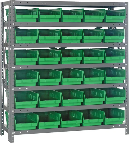 Vista 2 de Quantum QSBU-245BK Heavy Duty Shelving Unit with (7) Shelves and (24) QUS245 Black Bins for Garage Warehouse Storage Distribution 400 lb Load