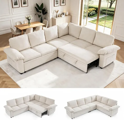 Vista 20 de Sofá cama modular modular con cama extraíble, sofá modular de 5 asientos en forma de L con almacenamiento, sofá nube, sofás seccionales convertibles