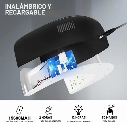 Vista 3 de Linssy - Lámpara de uñas UV inalámbrica, luz UV de 60 W para uñas de gel 4 Time Settings, Rechargeable Nail Lamp with 42 Beads to Faster