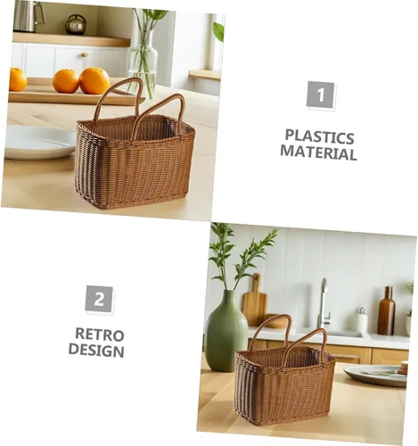 Vista 3 de VICASKY Cesta de recolección de flores tejidas con asa rectangular de mimbre de ratán para mujer, cesta de paja retro para dulces, cesta de flores