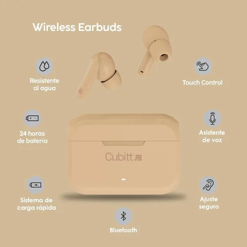 Vista 4 de Cubitt - Auriculares inalámbricos True Generation 2, 5.3 Bluetooth, resistencia al agua IPX5, sonido premium, control táctil, micrófono integrado