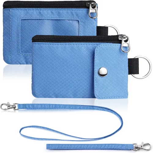 Vista 56 de Artpaxy Cartera minimalista para hombres y mujeres, llavero con bloqueo RFID, con cremallera, pequeña cartera con ventana de identificación, 2