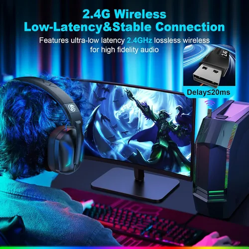 Vista 4 de Fachixy - Auriculares inalámbricos para juegos con micrófono para PC, PS5, PS4, auriculares Bluetooth para juegos - Carga rápida, batería de 50
