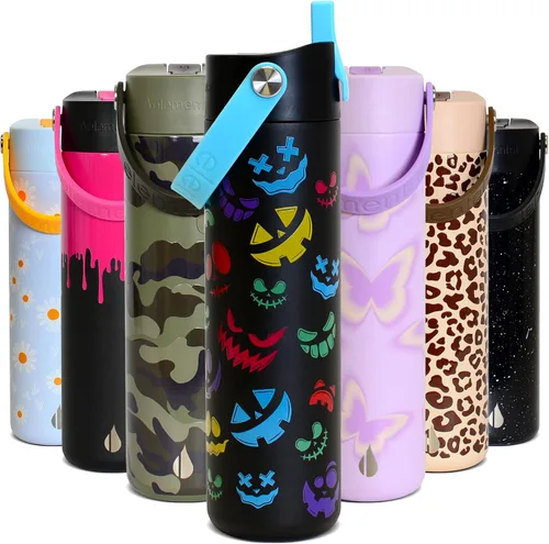 Vista 51 de Elemental Botella de agua aislada de 24 onzas con popote, botellas de agua con núcleo de acero inoxidable 100% a prueba de fugas para viajes, Beige