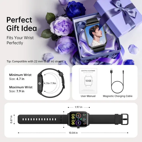 Vista 9 de Tensky Reloj inteligente para hombres/mujeres, reloj inteligente de actividad HD de 1.85 pulgadas para Android/iPhone/Samsung/(llamada Bluetooth)