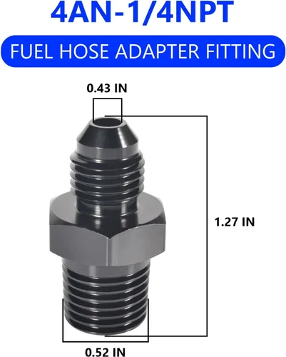Vista 2 de Adaptador de tubería macho 4AN a NPT de 1/4 pulgadas, adaptador recto de aluminio de 4AN a 1/4 de pulgada NPT para accesorios de sistema