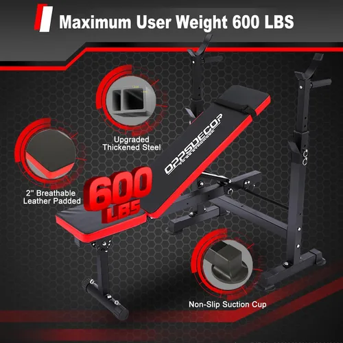 Vista 8 de OPPSDECOR 6-in-1 900LBS ASTM-Certified Foldable Weight Bench Set for Home Gym, Adjustable Bench Press Set with Leg Extension, Leg Curl, Preacher